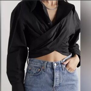 New Alexander Wang Cross Front Wrap Style Cotton Cropped Shirt Size 2
